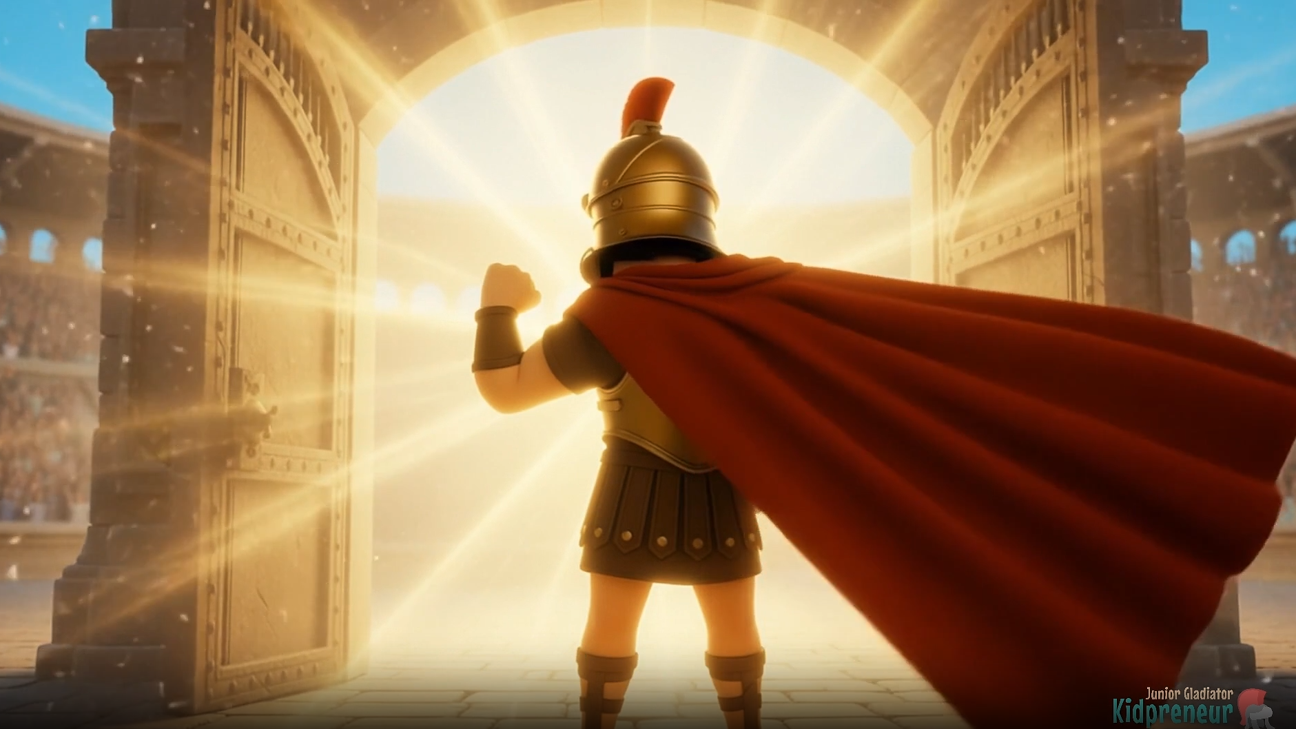 Rustic wooden desk with a laptop, notebook, and cup on a blurred background